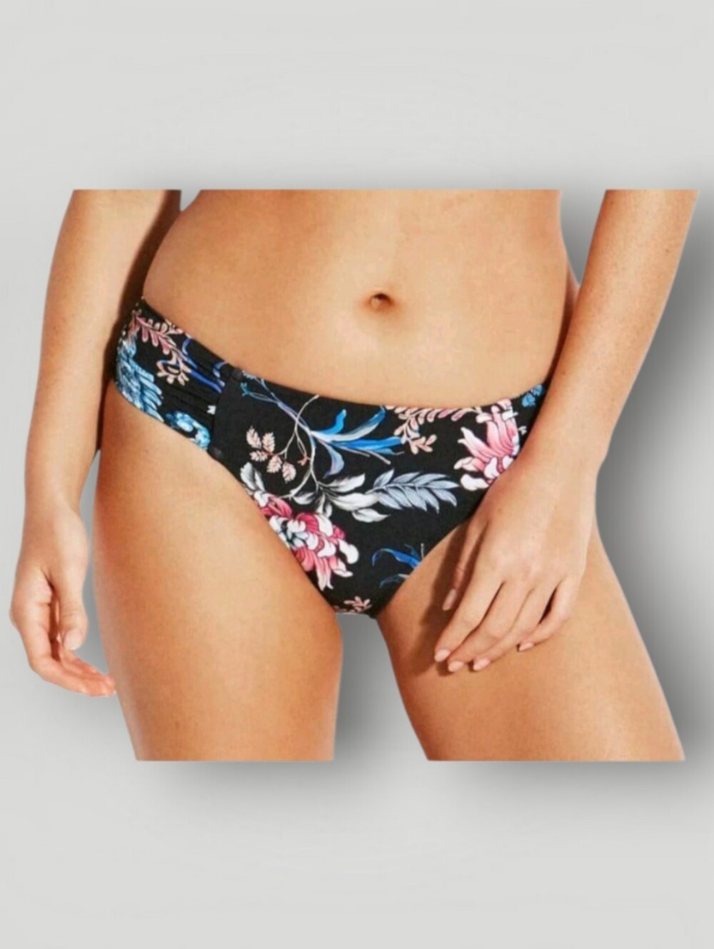 Seafolly Women's 12 Water Garden Floral Bikini Bottom Black Full Coverage New